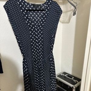 Theory Navy Silk Printed Dress